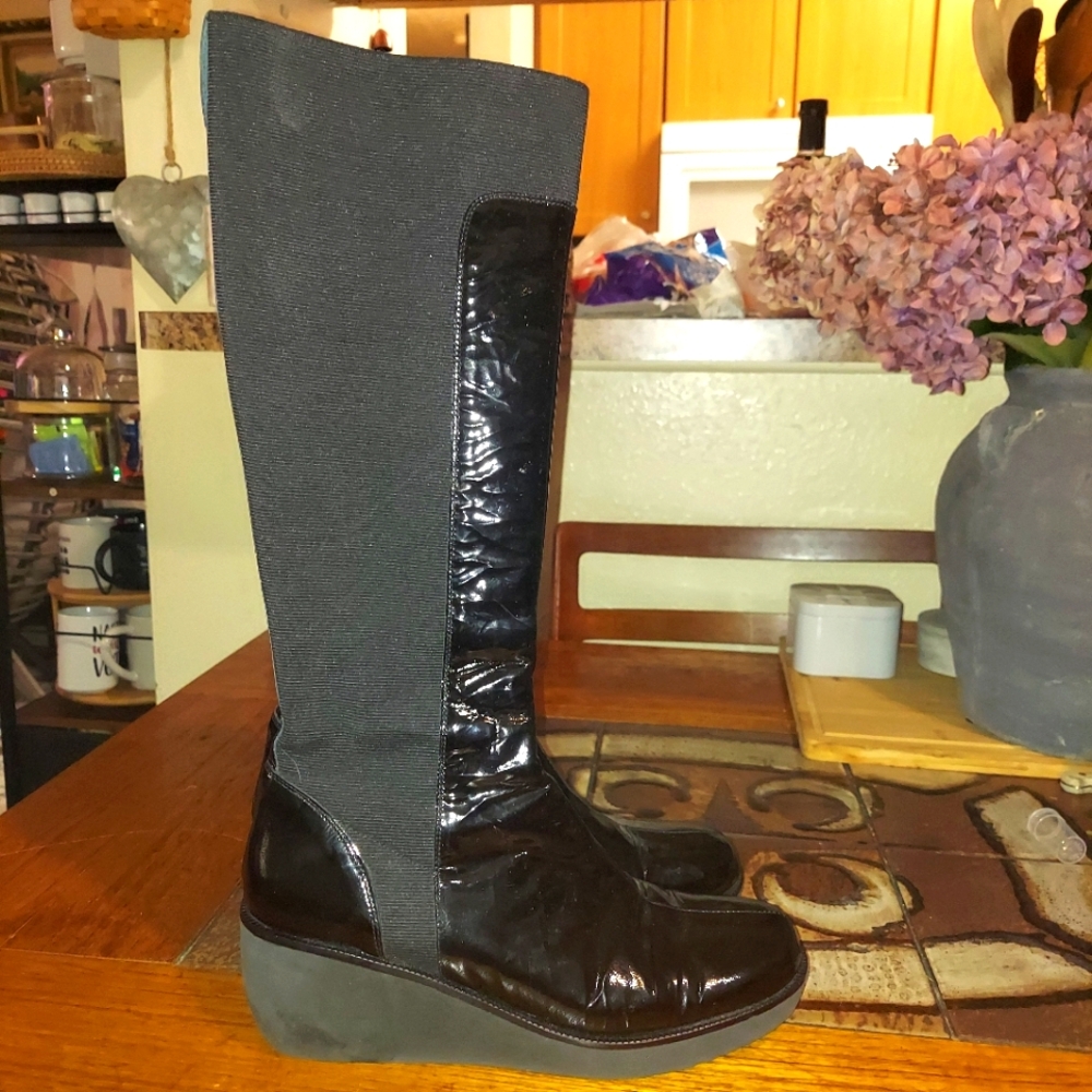 Donald Pliner ITZ boots Wedge Black Leather Tall Boots 10m Fall Academia Goth
